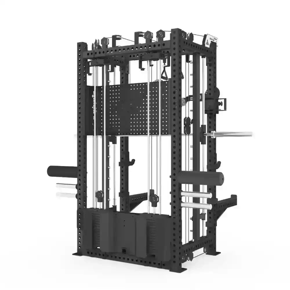 Black multi-functional smith machine back view