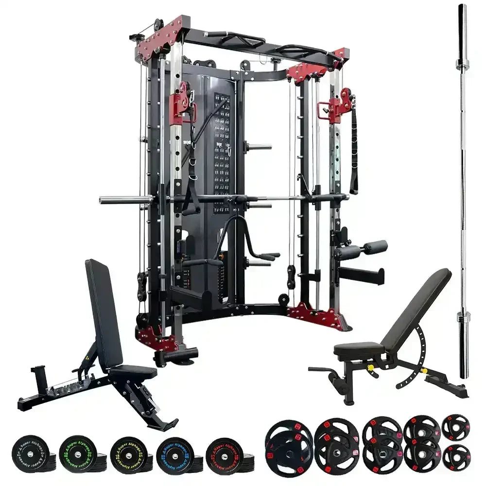 Smith Machine BL181 + 2.2m Bar + Weights + Bench - SuperAlphago