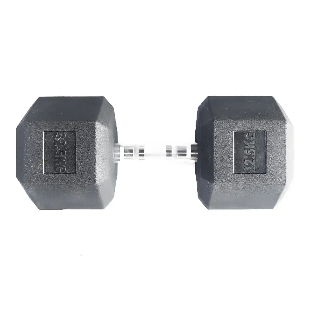 pair of 32.5kg hex dumbbells