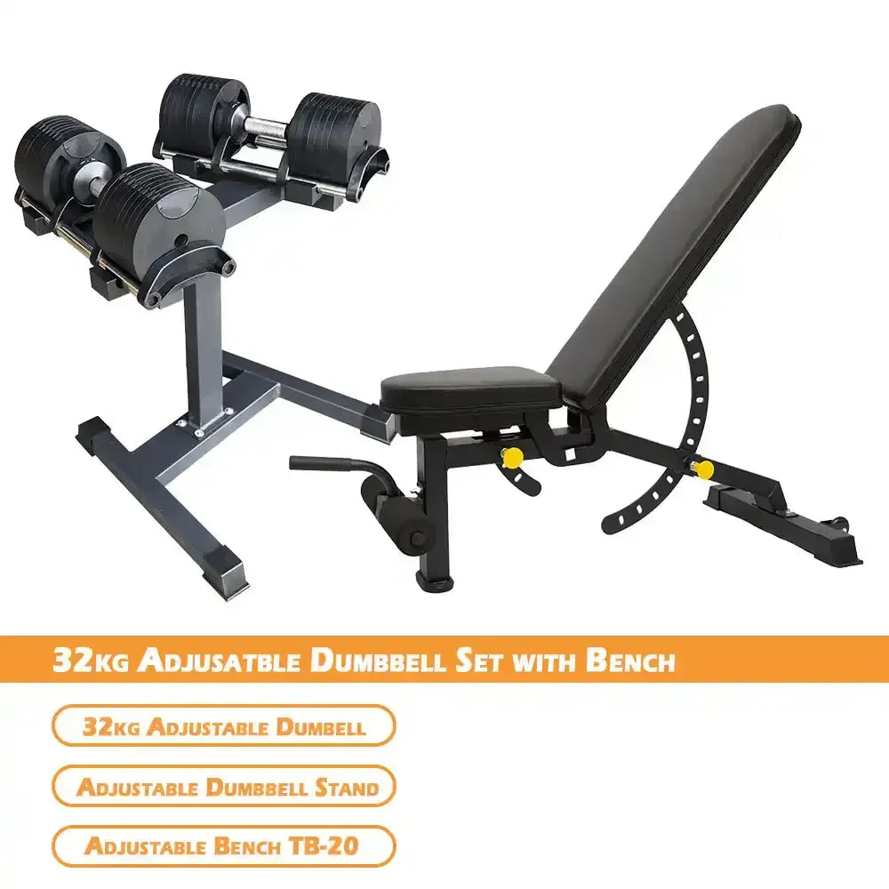 32kg adjustable dumbbells with stand and bench package
