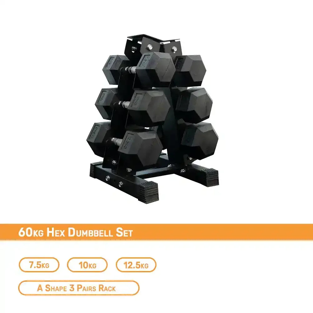 60kg hex dumbbell with rack
