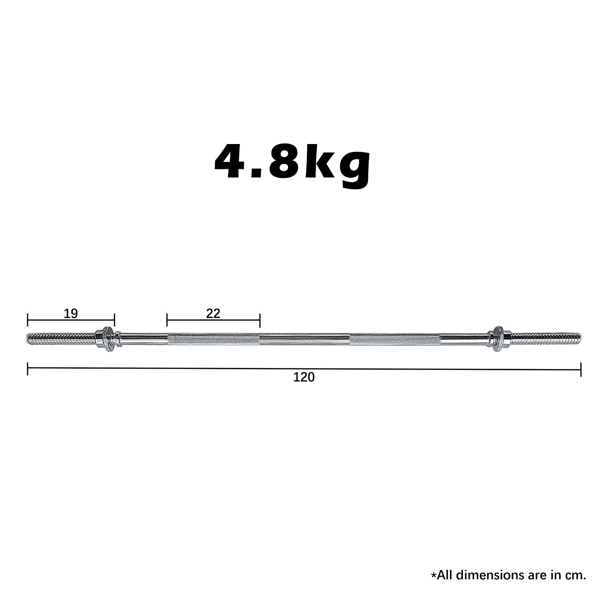 1.2m Standard Steel Straight Barbell dimensions
