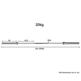 2.2m Olympic 1000lb Straight 20kg Barbell dimensions