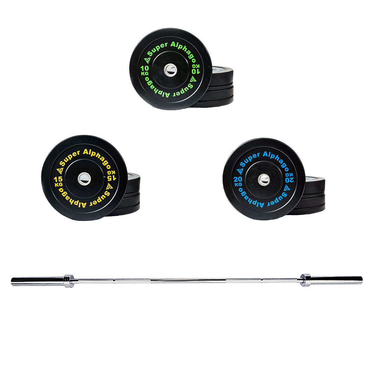 Set of 10/15/20kg Bumper Plate + 20kg bar