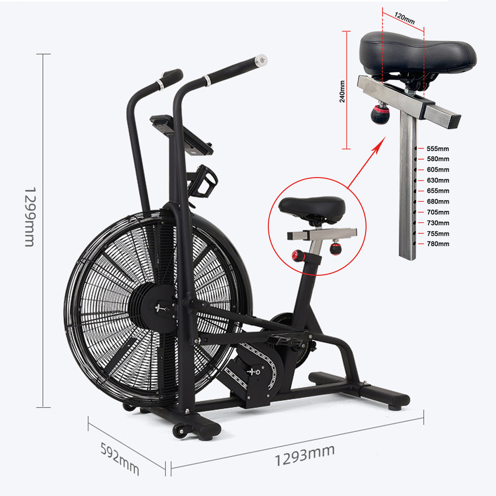 Fan Resistance Exercise Air Bike Black dimensions