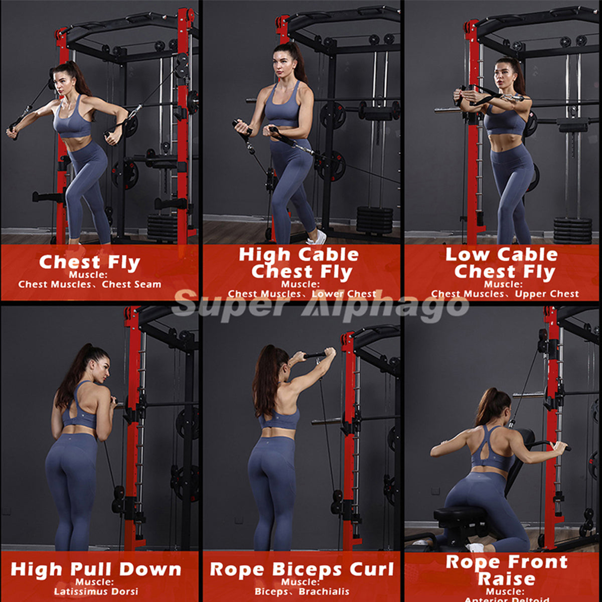 Female Model Image for Smith Machine SP024 High Pull Down Rope Biceps Curl Rope Front Raise Chest Fly High Cable Chest Fly Low Cable Chest Fly