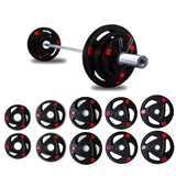 a set of 2.5/5/10/15/20kg Olympic Tri-Grip Rubber Coated Weight Plates with barbell