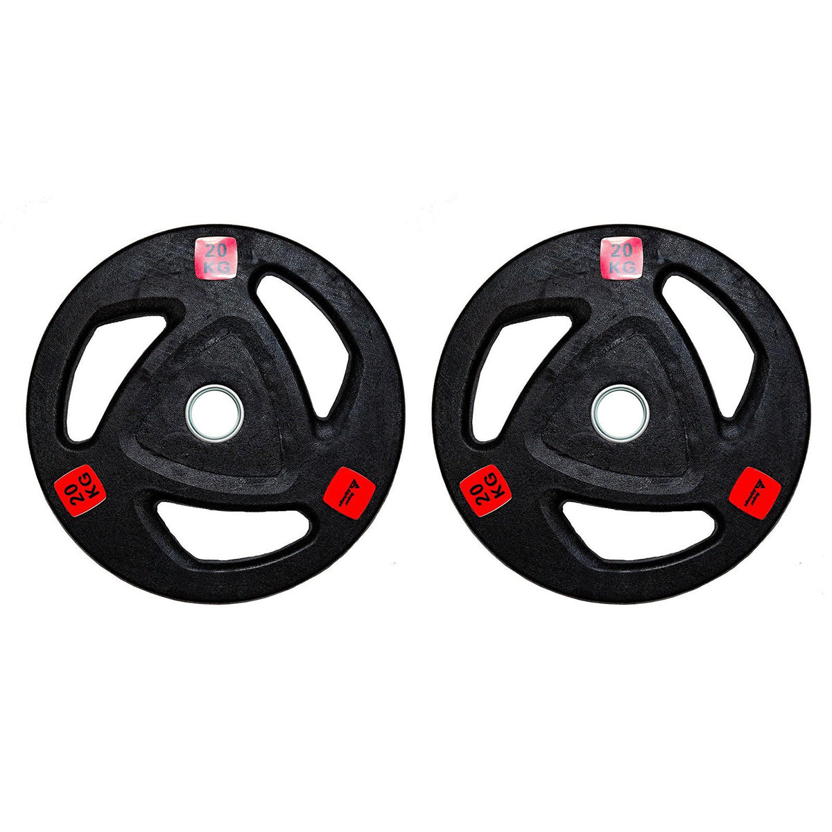 pair of 20kg Olympic Tri-Grip Rubber Coated Weight Plates