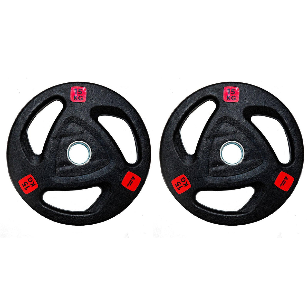 pair of 15kg Olympic Tri-Grip Rubber Coated Weight Plates
