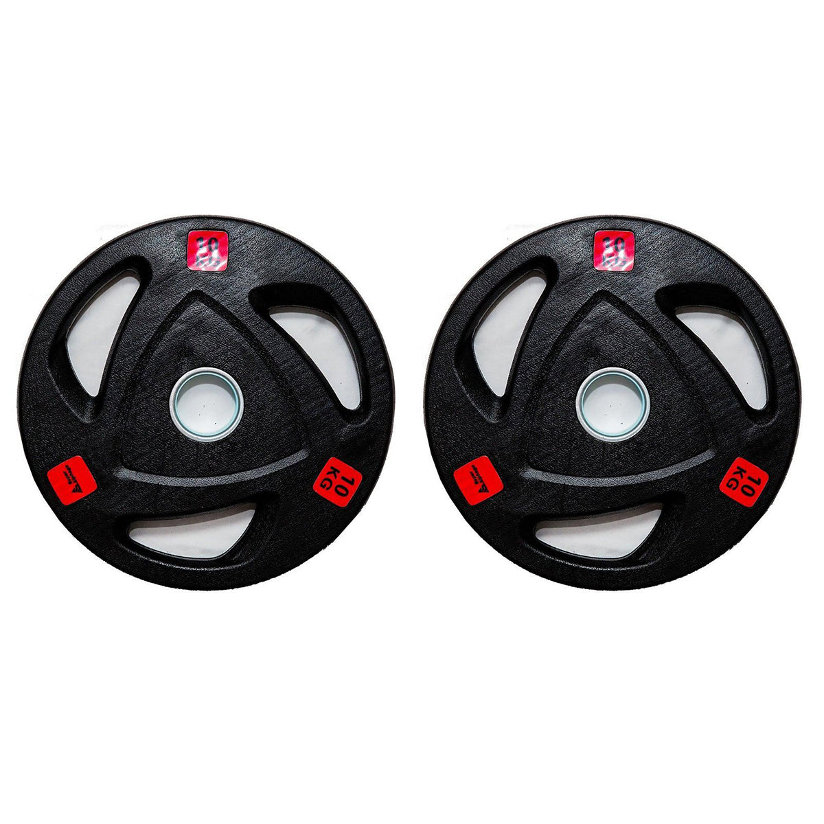 pair of 10kg Olympic Tri-Grip Rubber Coated Weight Plates