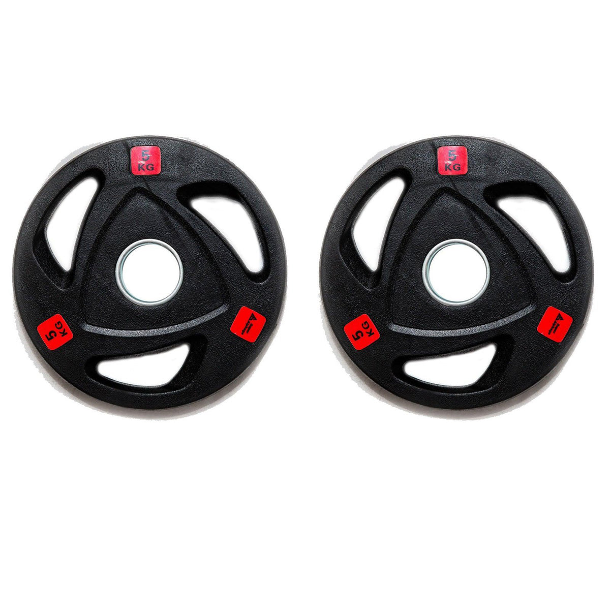 Pair of 5kg Olympic Tri-Grip Rubber Coated Weight Plates